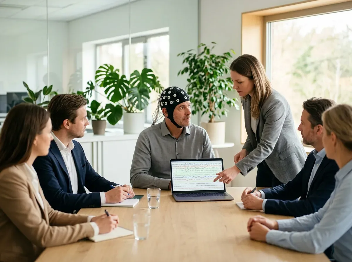 Bestuurder tijdens een Brain Wellness-meting in een bestuurskamer