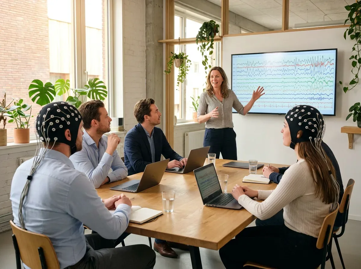 Drie deelnemers tijdens een gezamenlijke meetsessie