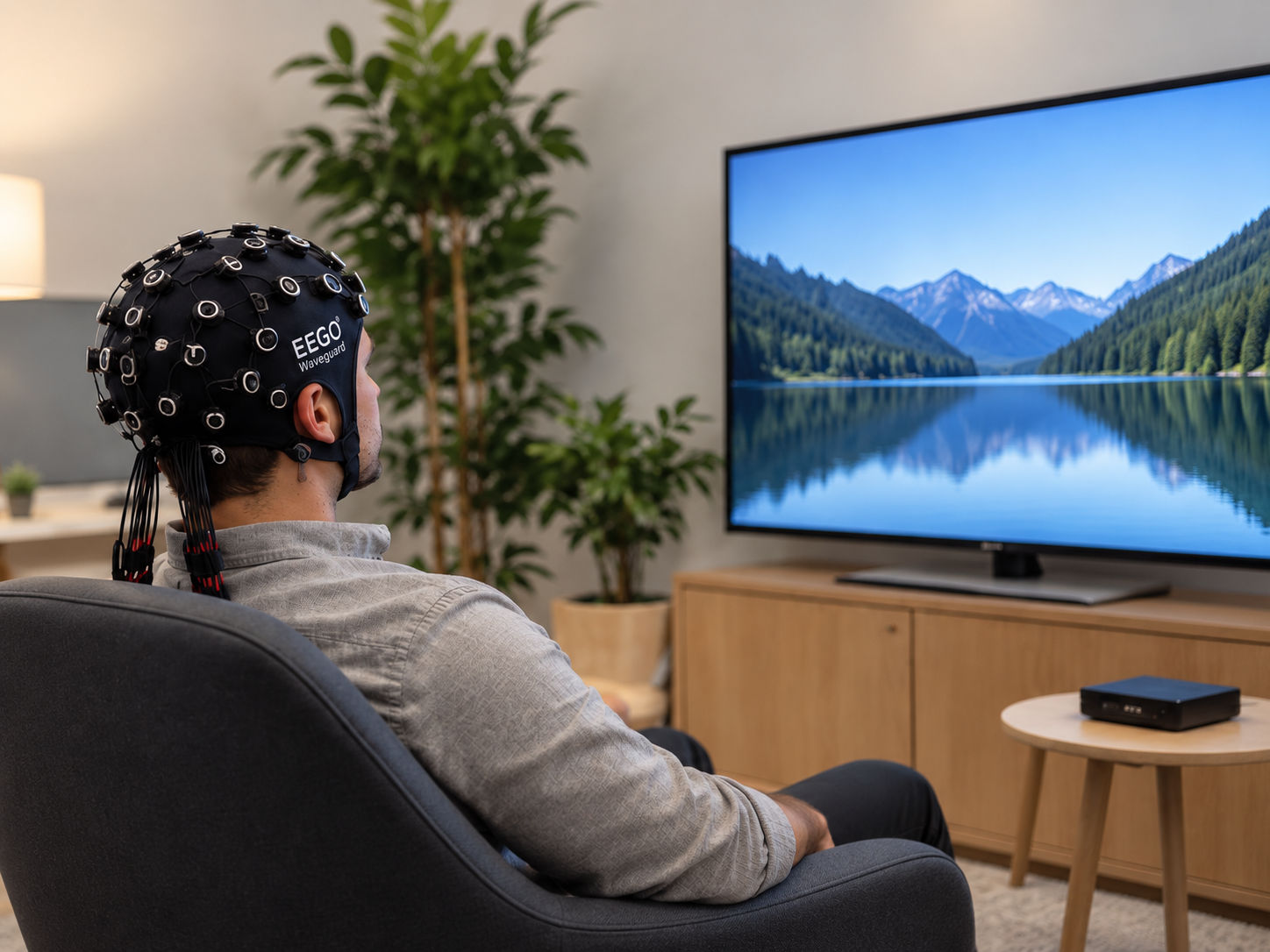 EEG-hoofdband en eyetracking-bril op een lichte tafel