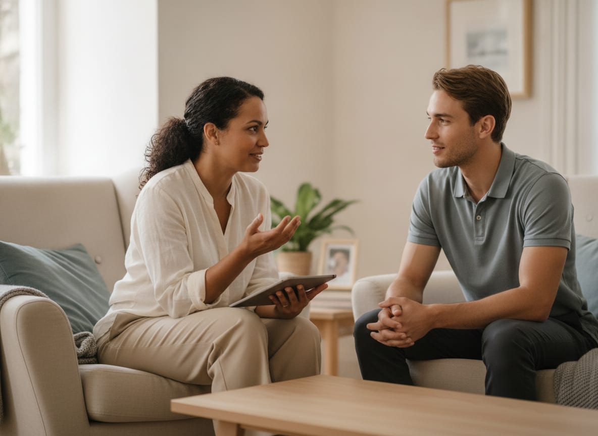 Teamleider en verzorgende in gesprek