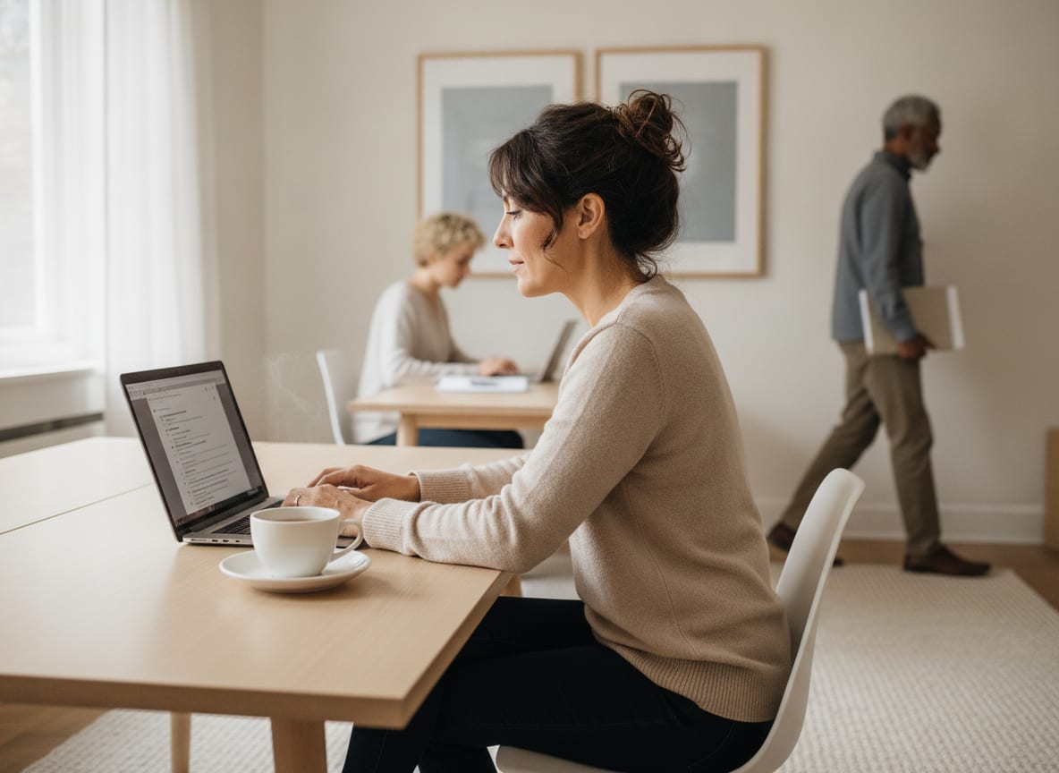 Vrouw vult de Stress Scan in op een laptop