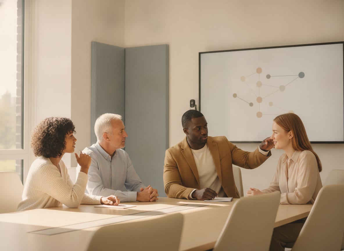 Team bekijkt samen een teamoverzicht op een scherm