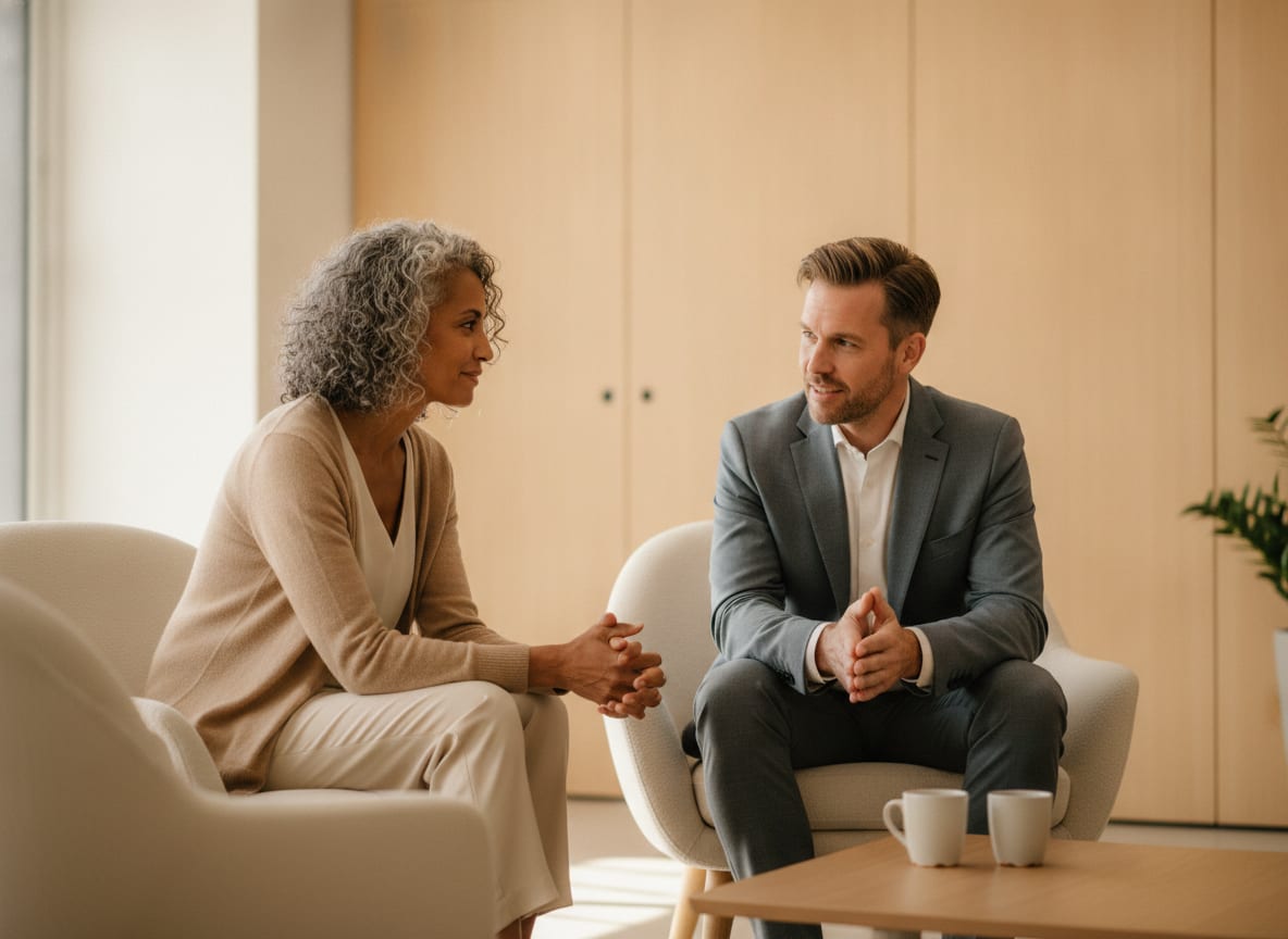 Coach in gesprek met een manager tijdens een coachingsessie