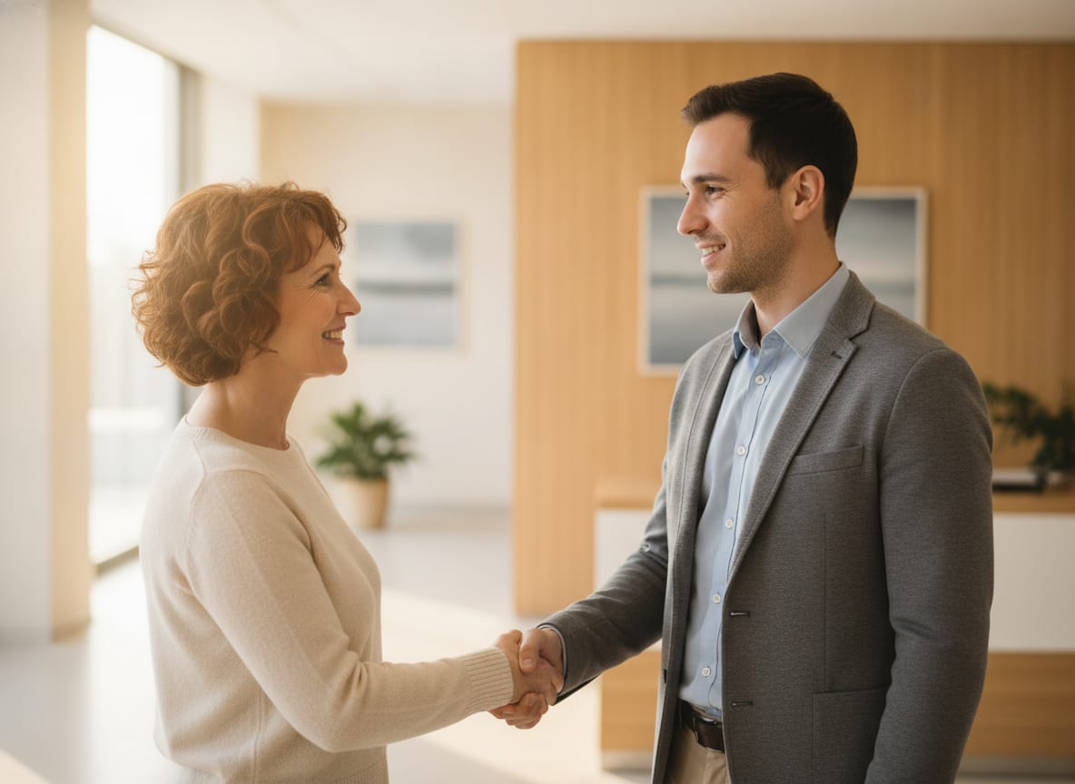 Collega verwelkomt iemand terug op kantoor