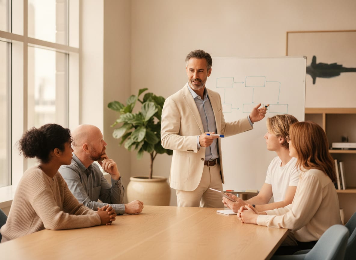 Manager licht een veranderplan toe aan het team