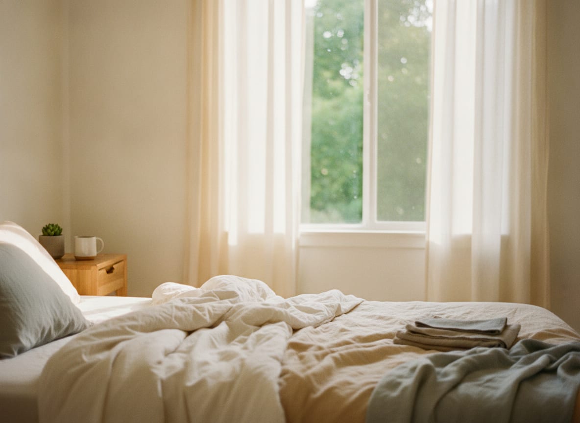 Rustige slaapkamer in zacht ochtendlicht